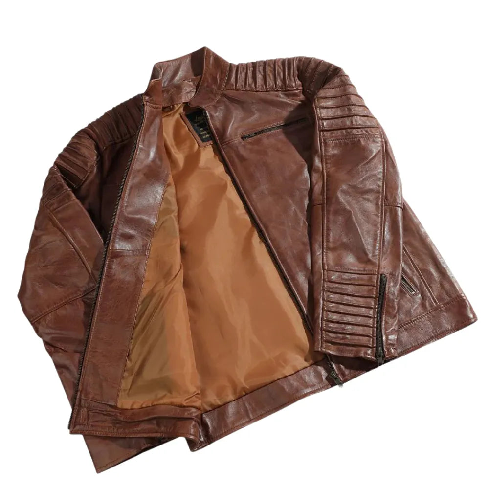 Cafe racer distressed jacket with piping