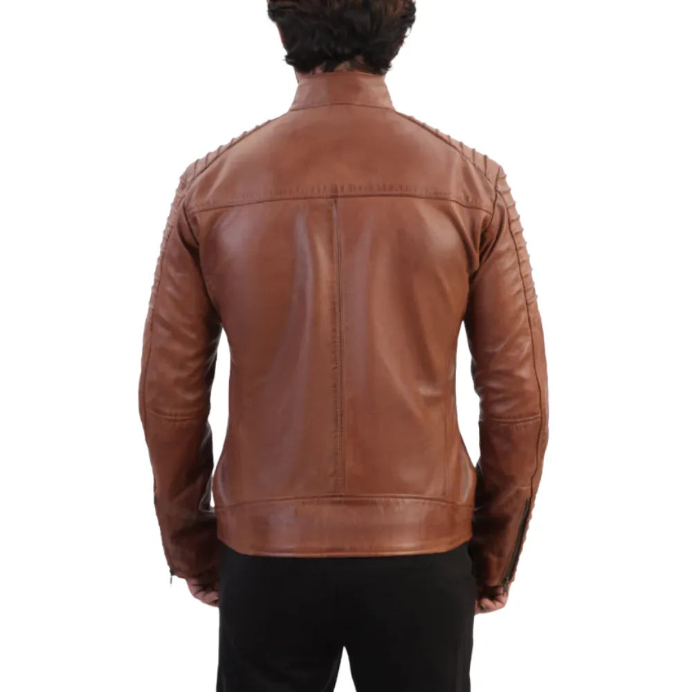 Cafe racer distressed jacket with piping