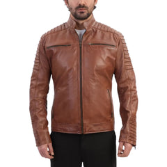 Cafe racer distressed jacket with piping