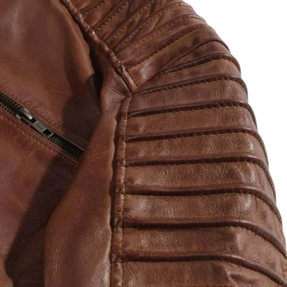 Cafe racer distressed jacket with piping