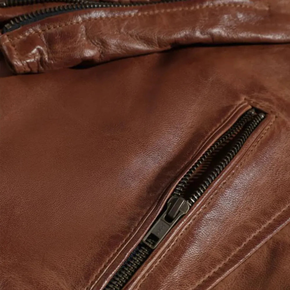 Cafe racer distressed jacket with piping