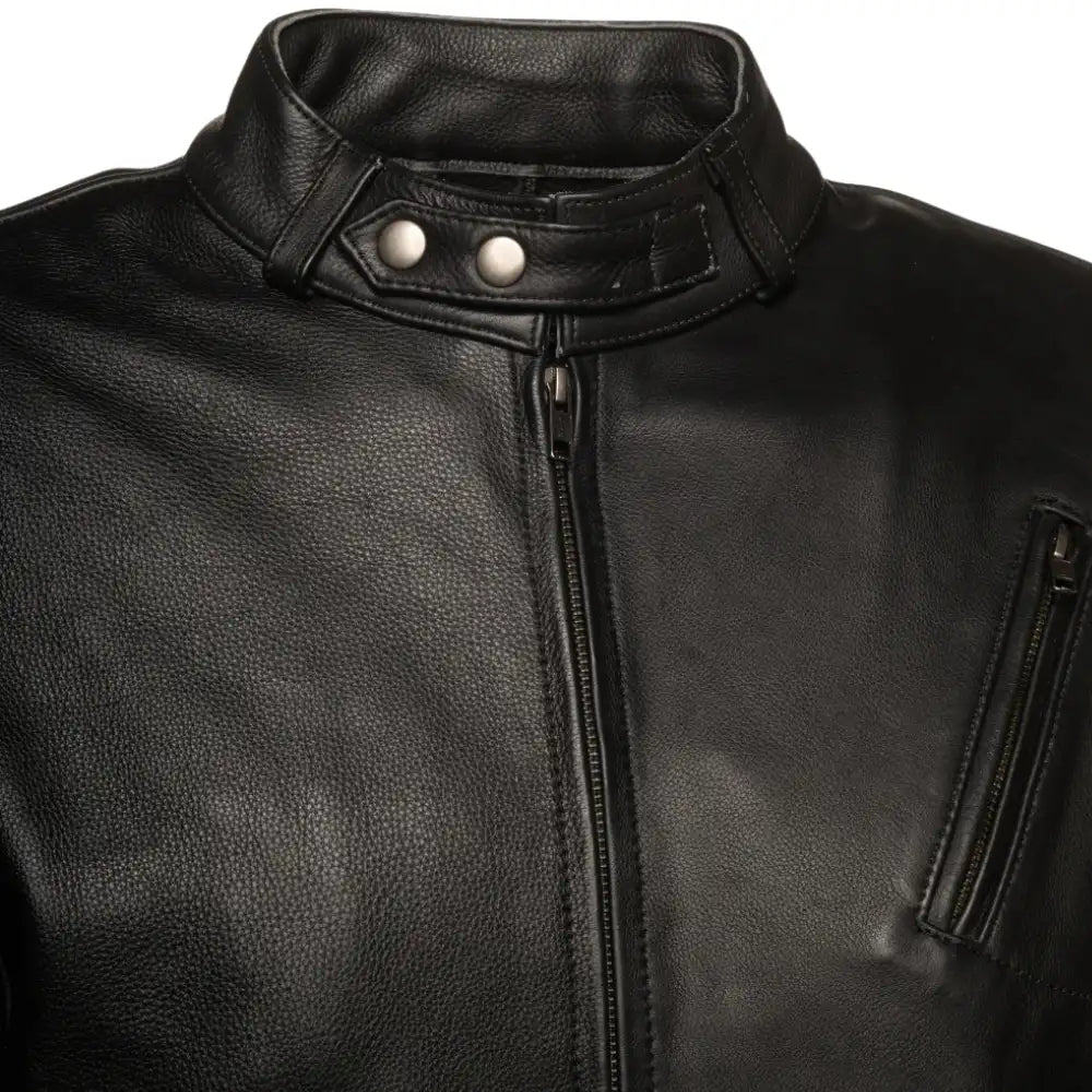 Carson Black Cafe Racer Leather Motorcycle Jacket