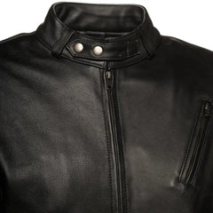 Carson Black Cafe Racer Leather Motorcycle Jacket
