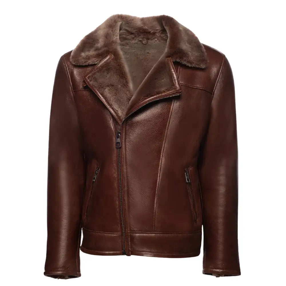 Carters Mateo Brown Leather Biker Bomber Shearling Jacket
