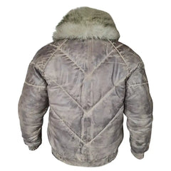 Casper V-Bomber Leather Puffer Jacket with White Fox Fur Collar