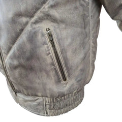 Casper V-Bomber Leather Puffer Jacket with White Fox Fur Collar