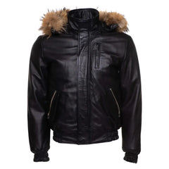 Castillos bomber Winter Leather Jacket with Real fox fur hoodie