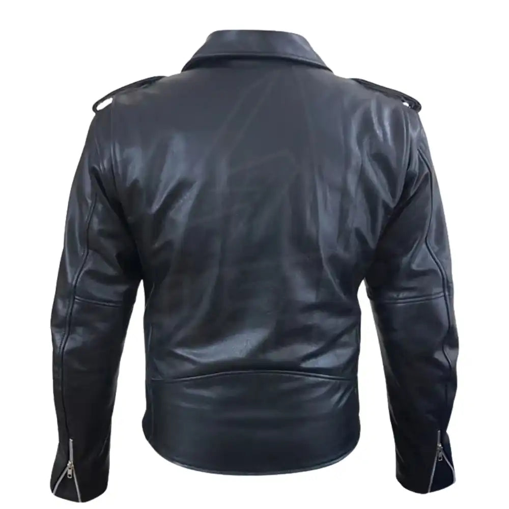 Classic Black Leather Motorcycle Jacket with Armor