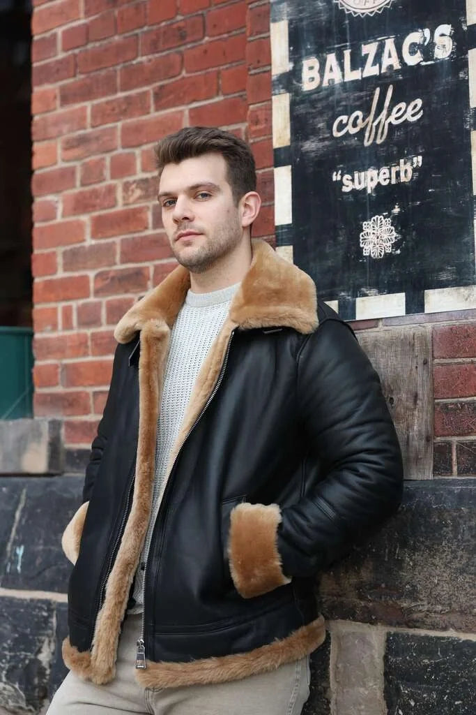 Classic Ginger Brown B3 Bomber Aviator Shearling Jacket