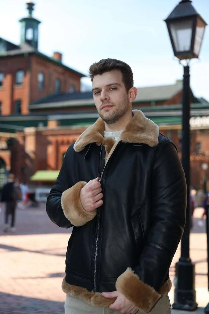 Classic Ginger Brown B3 Bomber Aviator Shearling Jacket