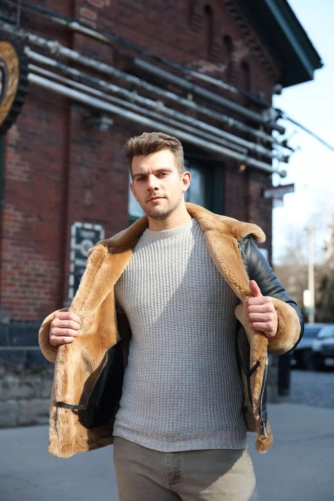 Classic Ginger Brown B3 Bomber Aviator Shearling Jacket