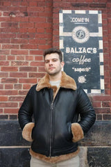 Classic Ginger Brown B3 Bomber Aviator Shearling Jacket
