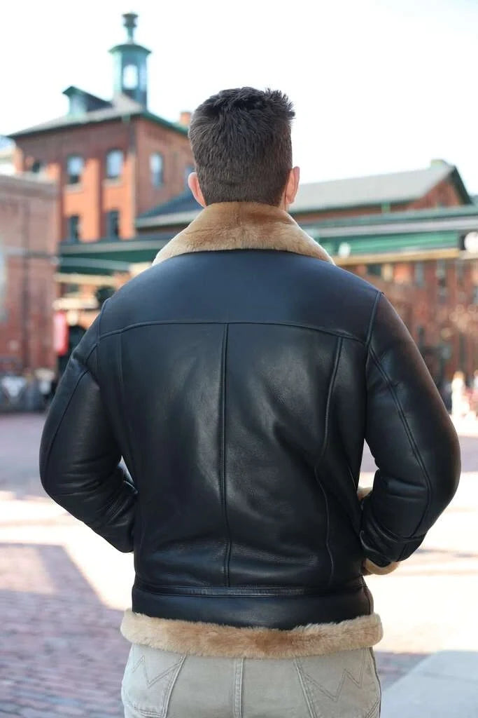 Classic Ginger Brown B3 Bomber Aviator Shearling Jacket