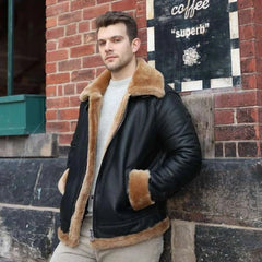 Classic Ginger Brown B3 Bomber Aviator Shearling Jacket