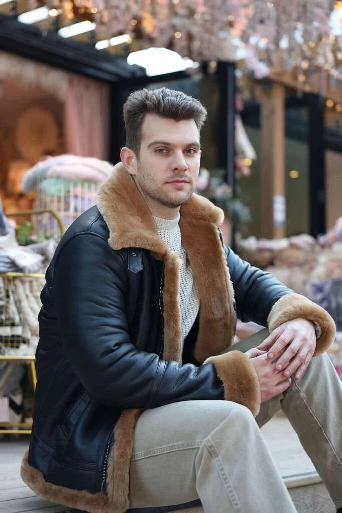 Classic Ginger Brown B3 Bomber Aviator Shearling Jacket