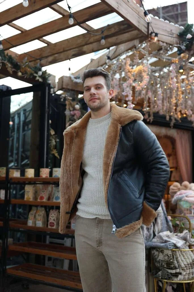 Classic Ginger Brown B3 Bomber Aviator Shearling Jacket