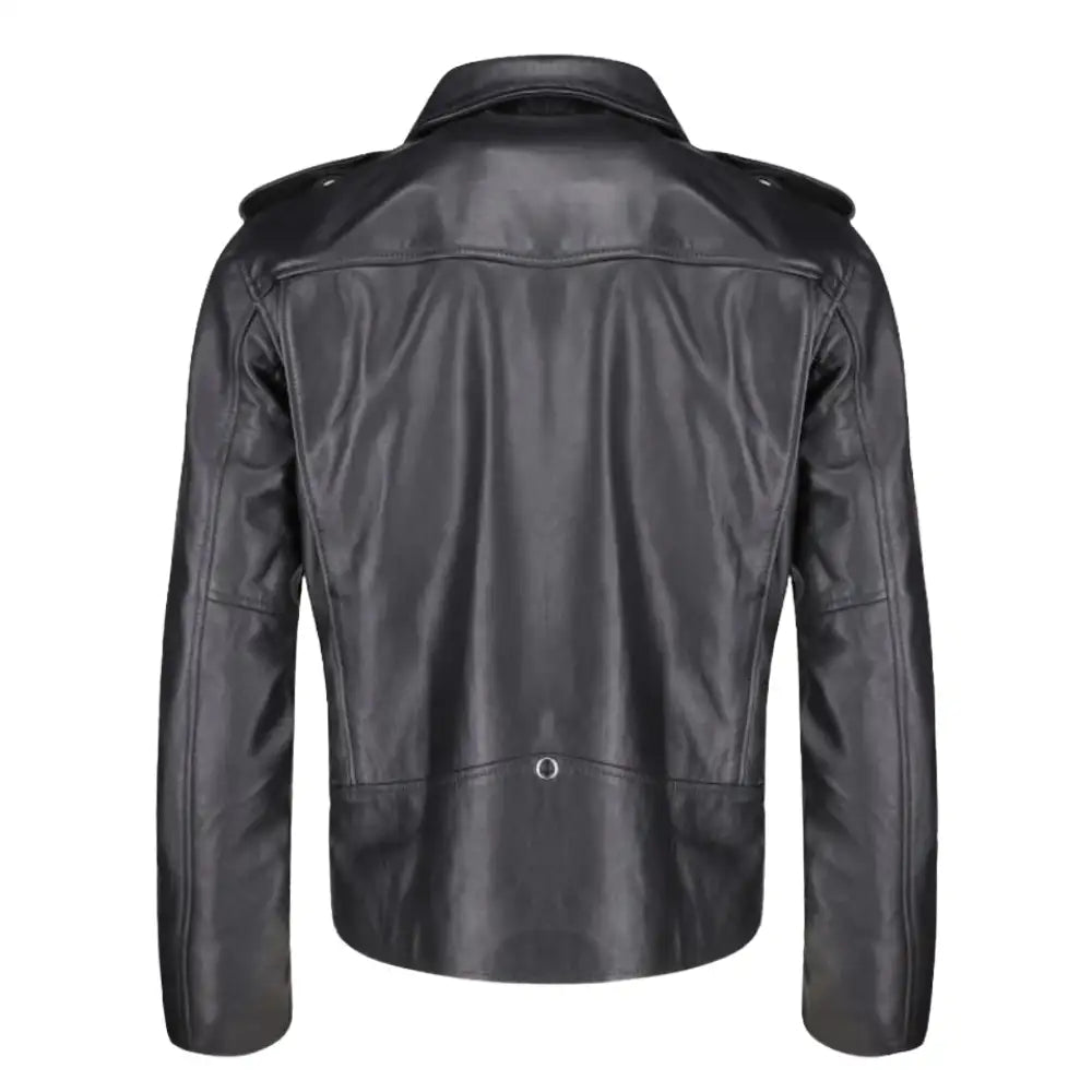 Classic Leather Biker Jacket with Epaulette
