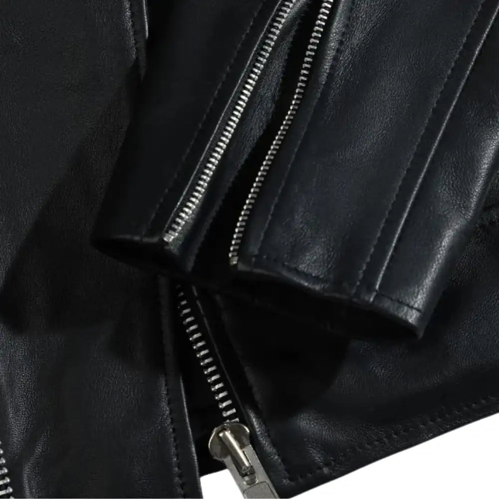 Classic Leather Biker Jacket with Epaulette