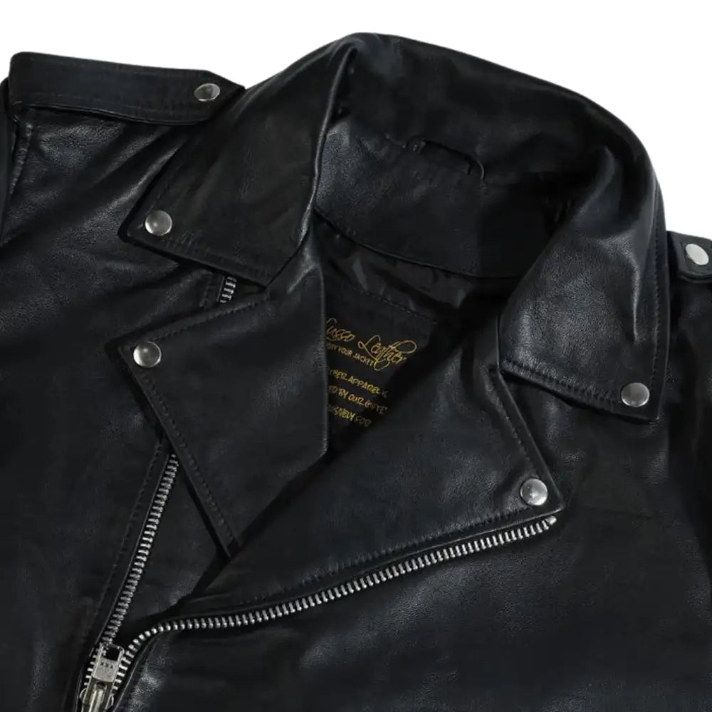 Classic Leather Biker Jacket with Epaulette