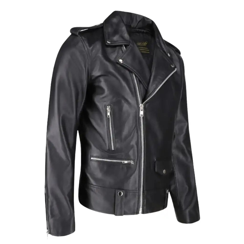 Classic Leather Biker Jacket with Epaulette