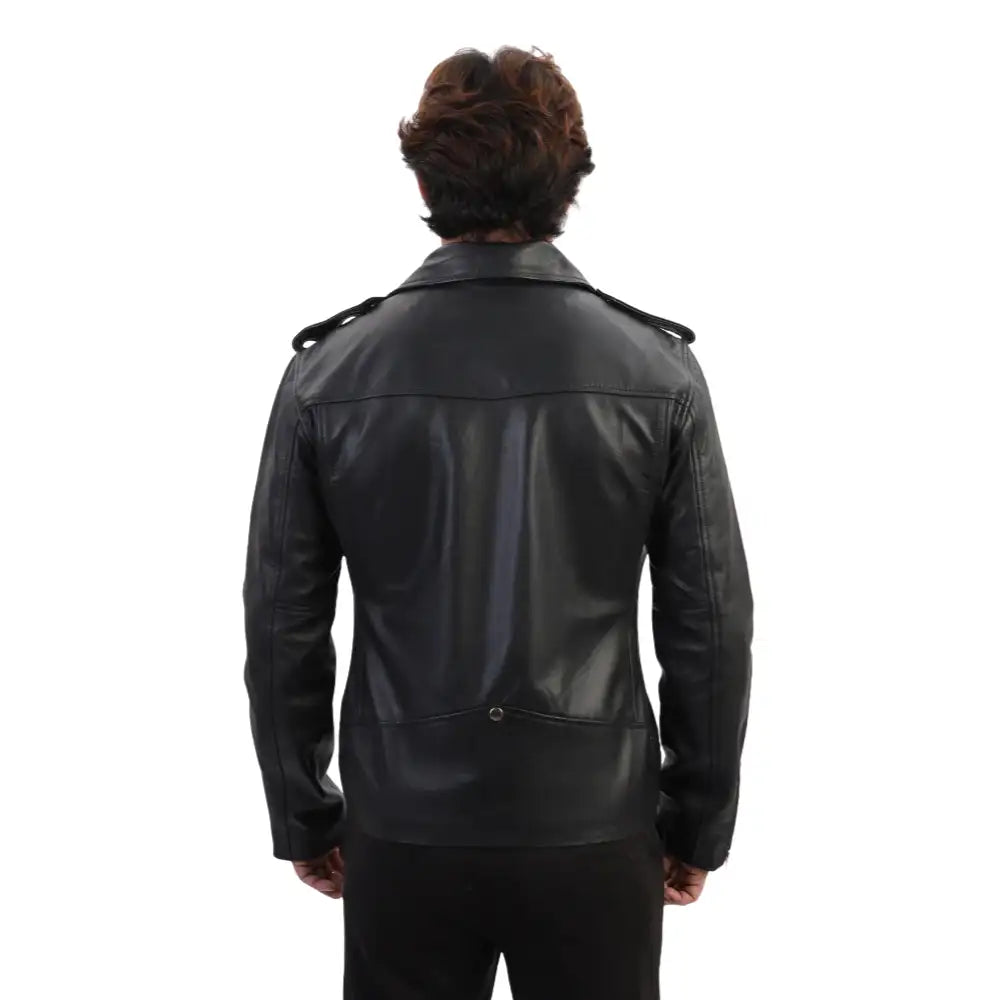 Classic Leather Biker Jacket with Epaulette