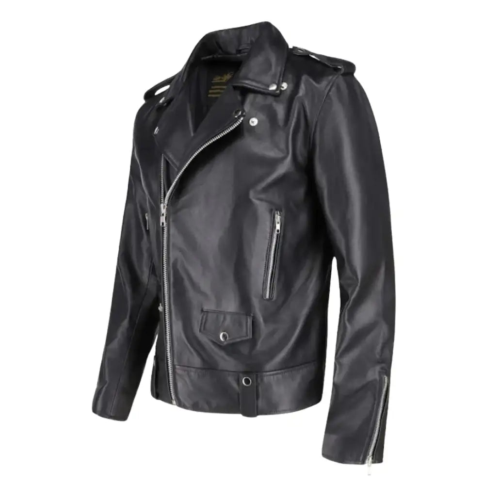 Classic Leather Biker Jacket with Epaulette