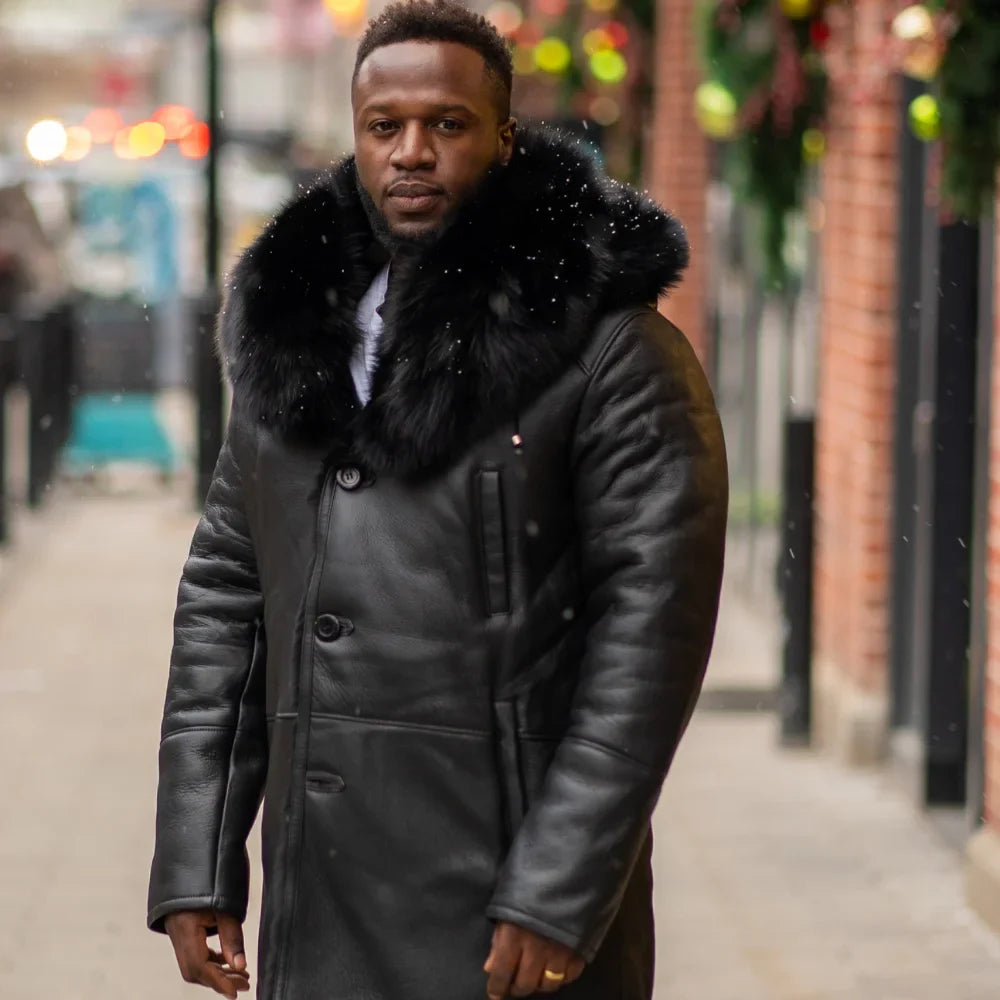 Cody's shearling trench coat with Fox Fur trims