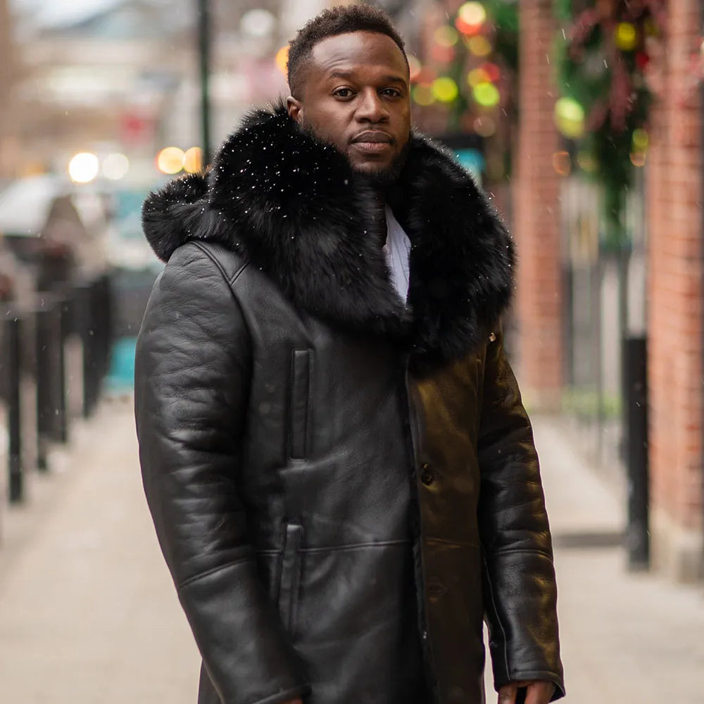 Cody's shearling trench coat with Fox Fur trims