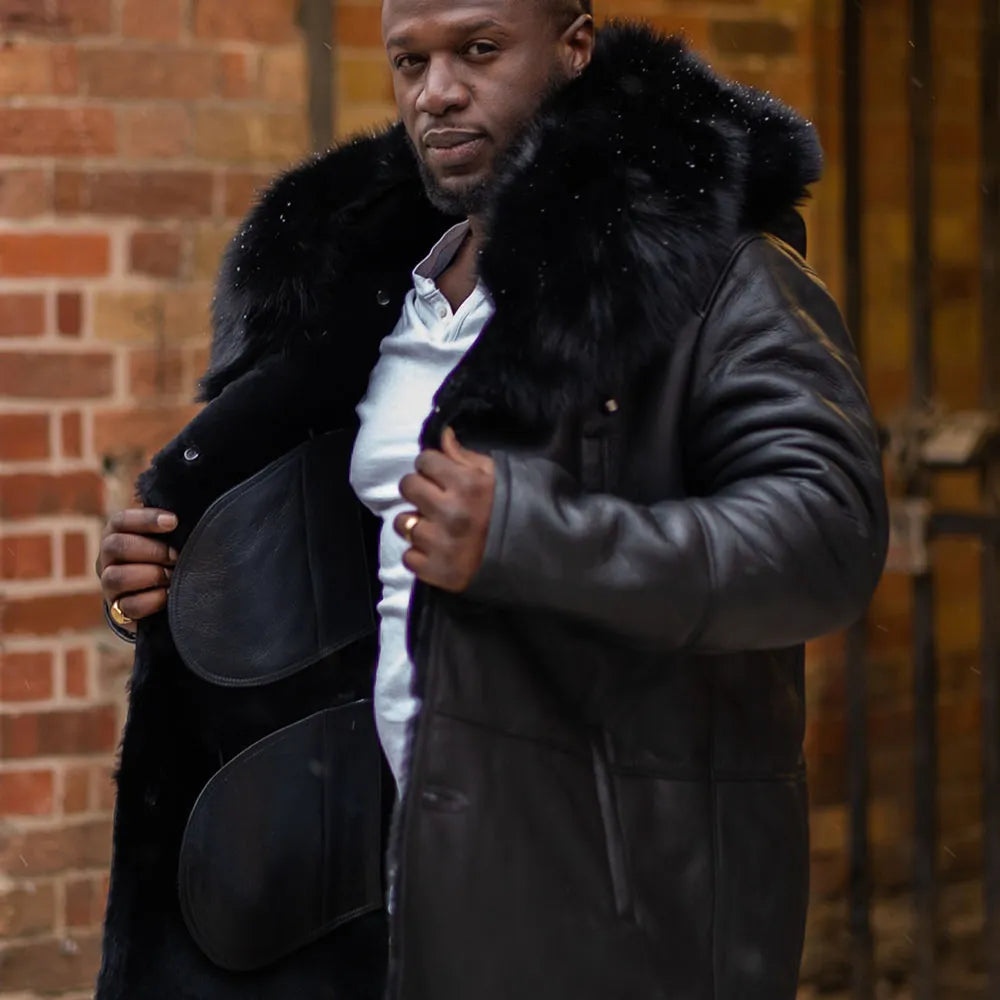Cody's shearling trench coat with Fox Fur trims