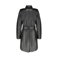 Coral black belted leather coat