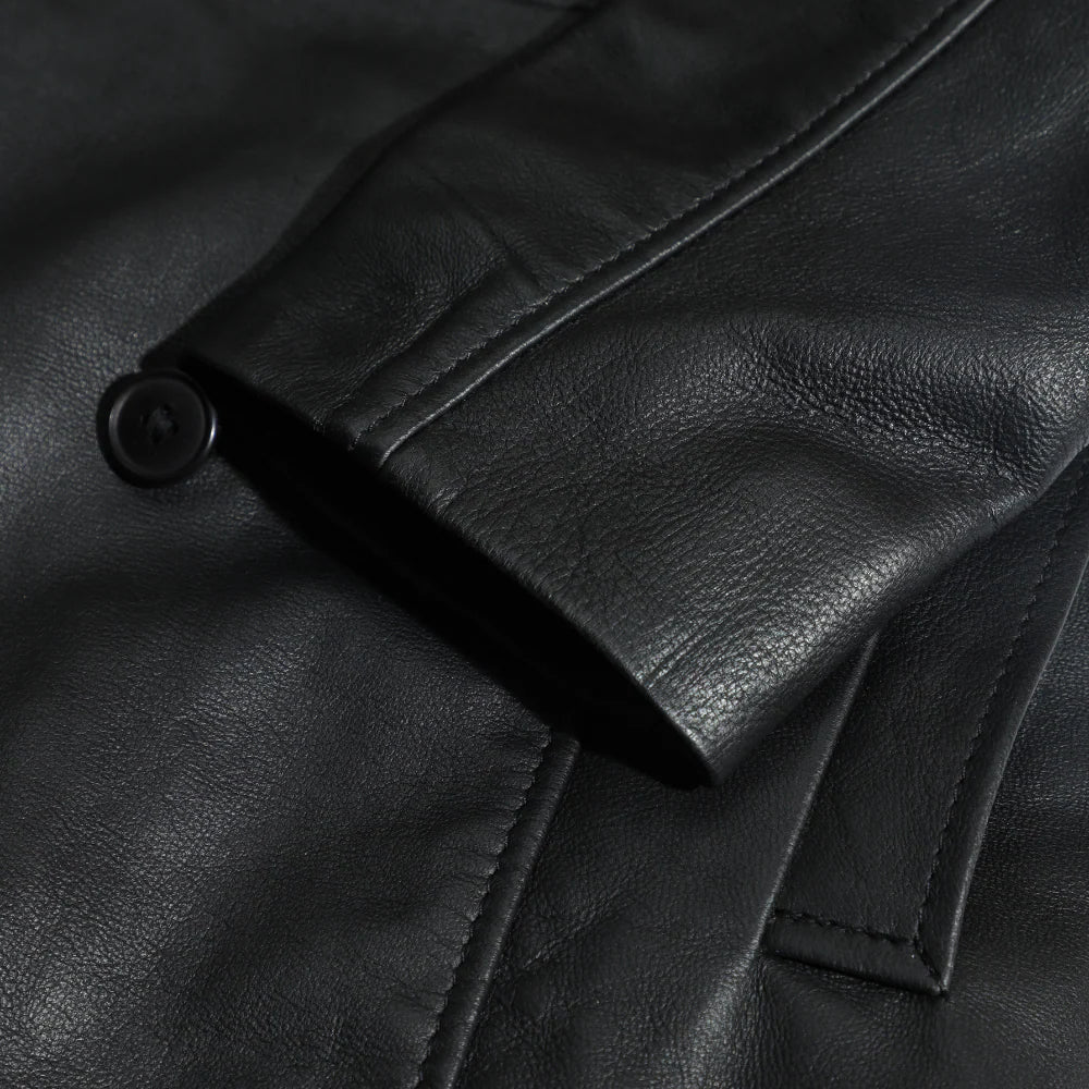 Coral black belted leather coat