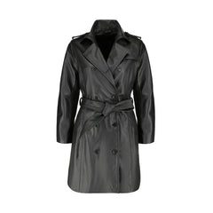 Coral black belted leather coat