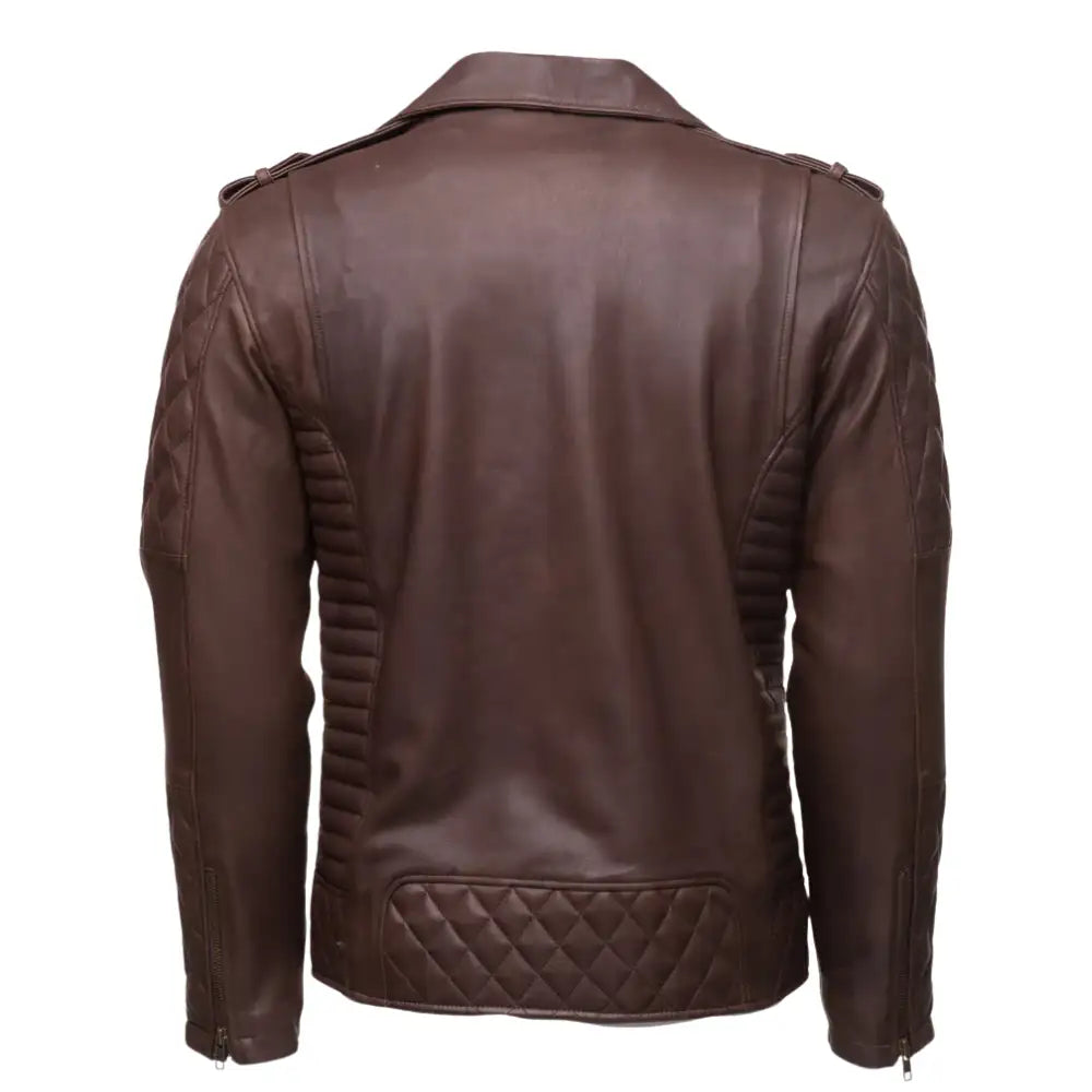 Diamond Stitched Brown Quilted Leather Biker Jacket