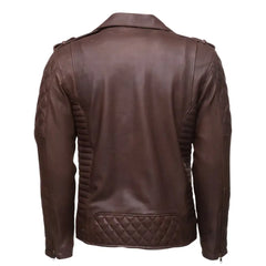 Diamond Stitched Brown Quilted Leather Biker Jacket
