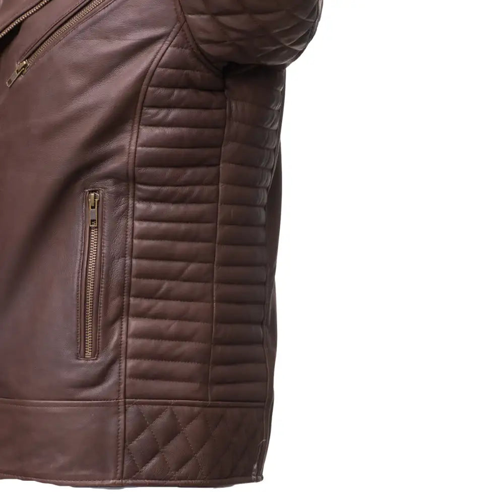 Diamond Stitched Brown Quilted Leather Biker Jacket