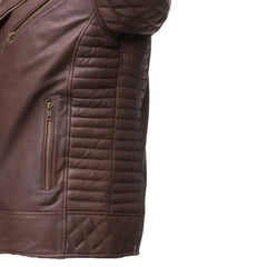 Diamond Stitched Brown Quilted Leather Biker Jacket
