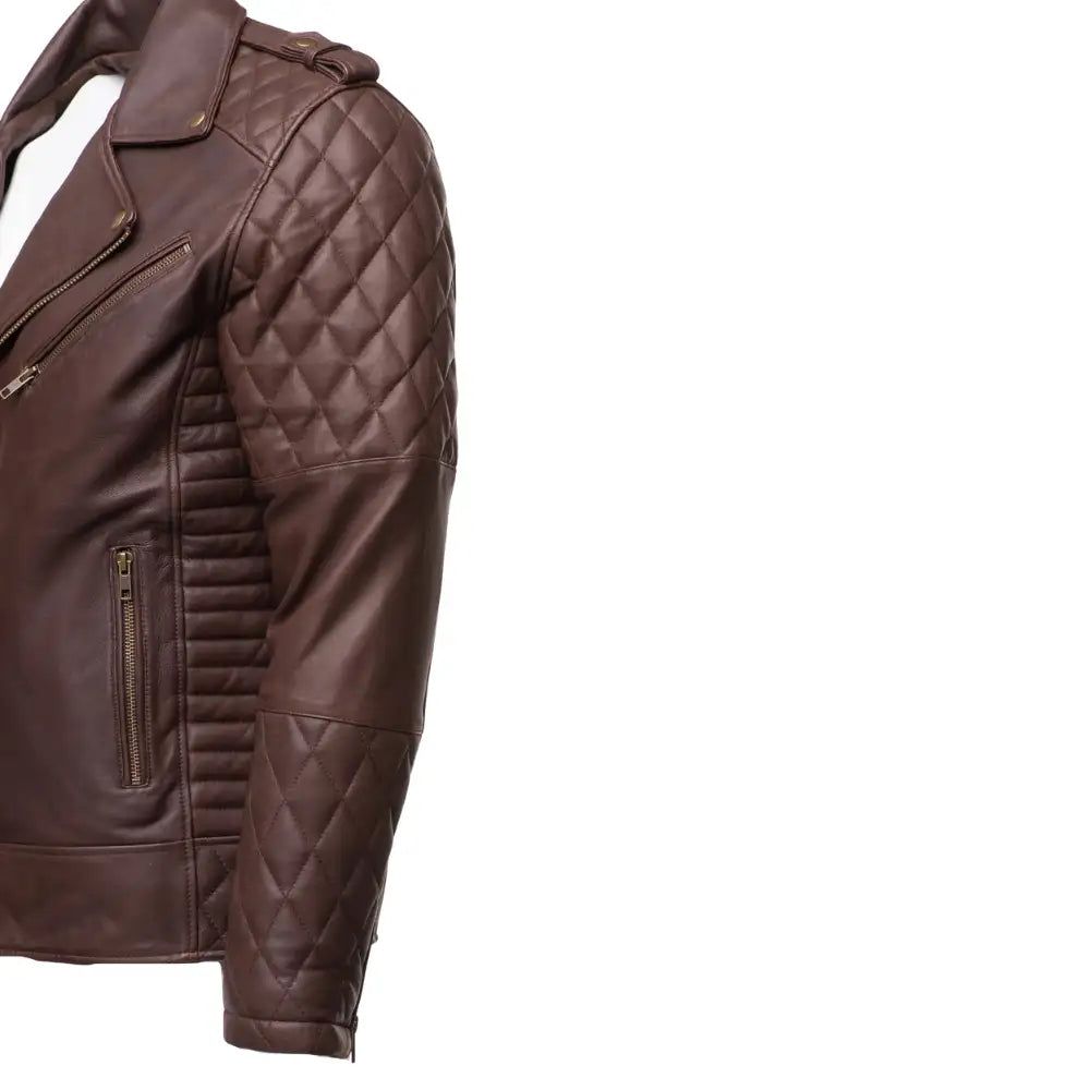 Diamond Stitched Brown Quilted Leather Biker Jacket