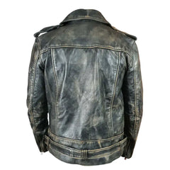 Distressed Belted Leather Biker Jacket
