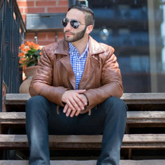 Distressed Sandwash Leather Biker Jacket