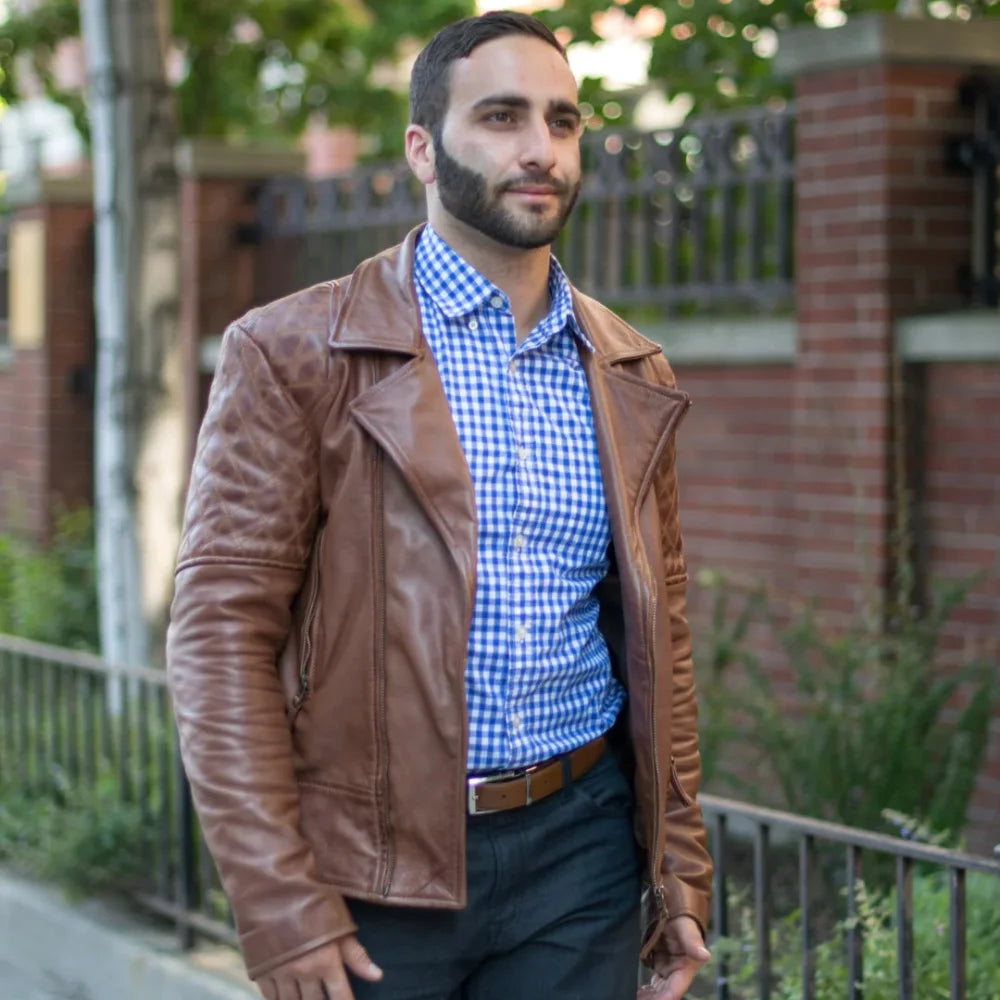 Distressed Sandwash Leather Biker Jacket