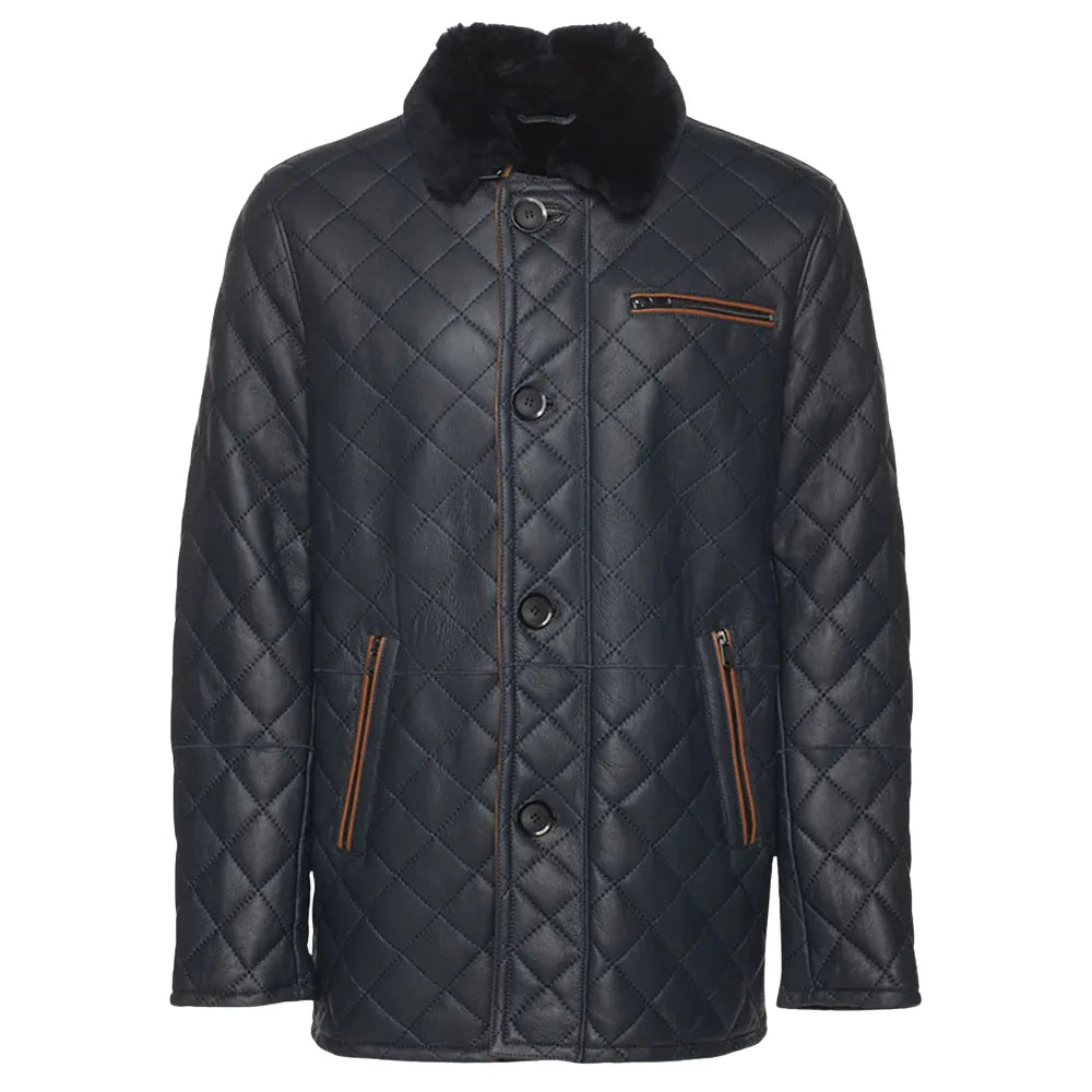 Drew Navy quilted sheepskin shearling coat