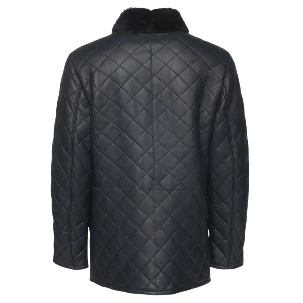 Drew Navy quilted sheepskin shearling coat