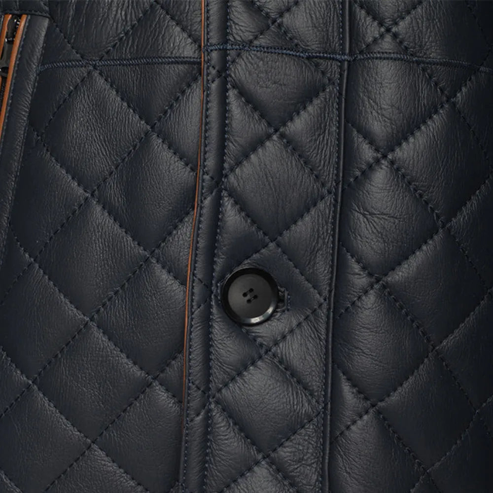 Drew Navy quilted sheepskin shearling coat