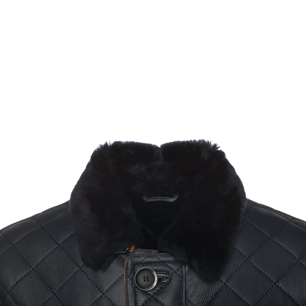 Drew Navy quilted sheepskin shearling coat