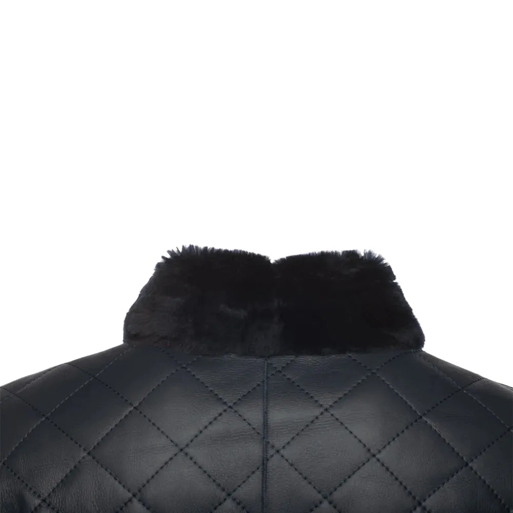 Drew Navy quilted sheepskin shearling coat