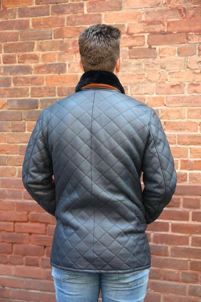 Drew Navy quilted sheepskin shearling coat