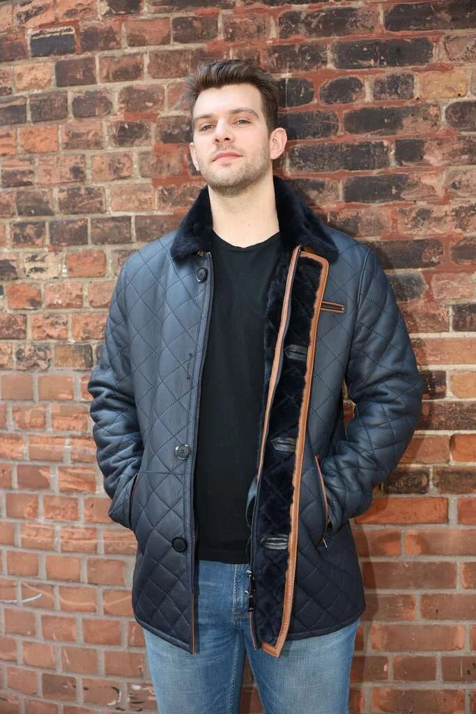 Drew Navy quilted sheepskin shearling coat