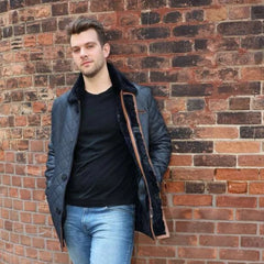 Drew Navy quilted sheepskin shearling coat