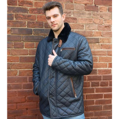 Drew Navy quilted sheepskin shearling coat