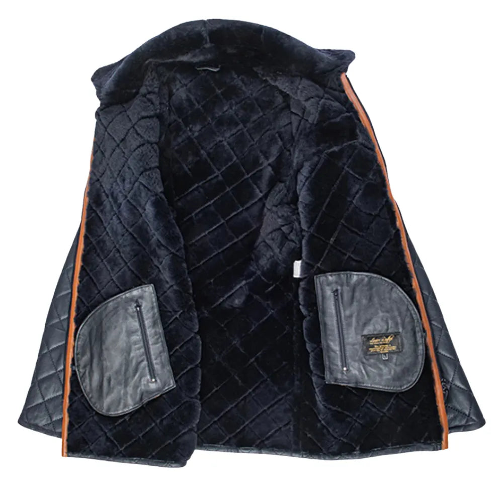 Drew Navy quilted sheepskin shearling coat